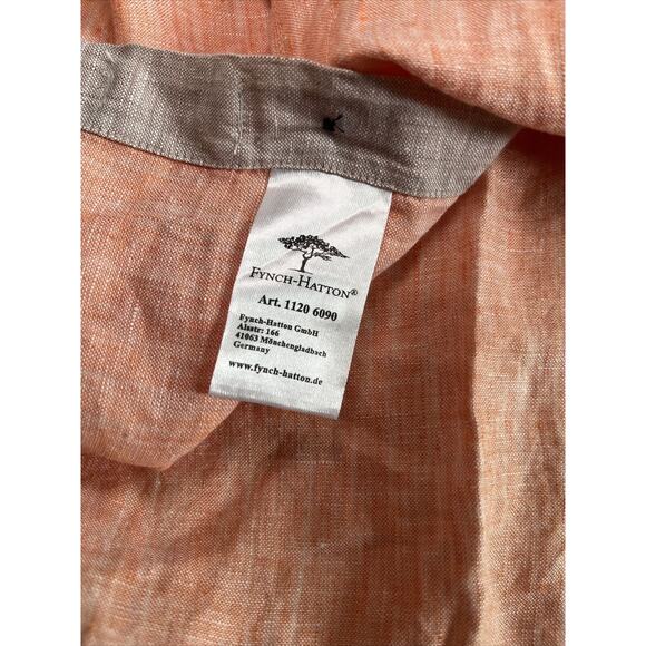 Fynch Hatton Shirt Mens Size Medium 100% Premium Linen Orange Woven Long Sleeve - Picture 4 of 16